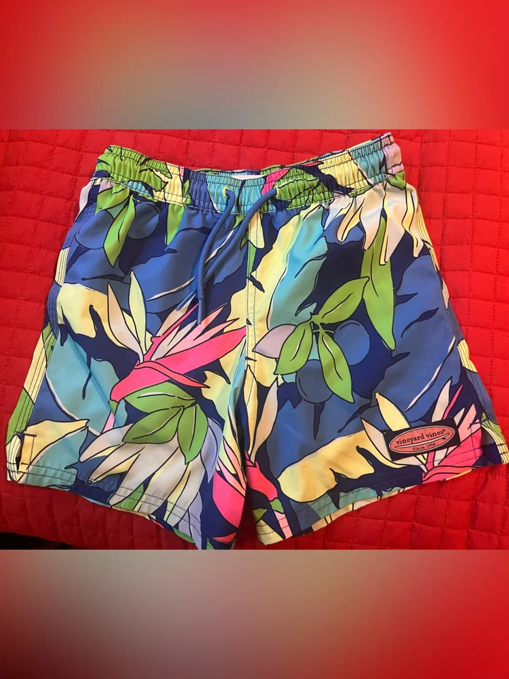 Vineyard Vines Blue, Green, Pink Tropical Swim Trunks Boys